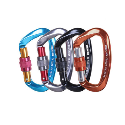 Bom preço. Carabiner de alumínio revestido com óxido negro 25KN D Formulário de gancho plano para escalada on-line