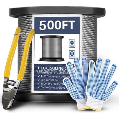 Bom preço. Certificado ISO9001/ISO14001 T316 Cabos de aço inoxidável 7x7 fios 500FT Grelha de convés SS Cabo de arame com cortador on-line