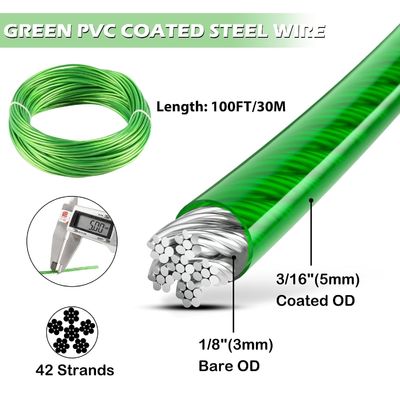 comprar 7x7 / 7x19 Cabos de avião revestidos de vinil Corda de cabo de aço galvanizado Corda de fio revestido de PVC Corda de fio galvanizado 1/8 