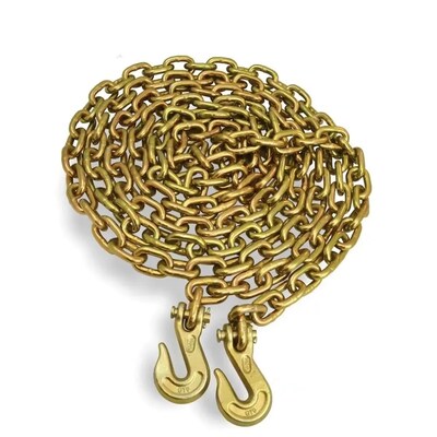 Bom preço. Corrente amarela de zinco G70 de 3/8'' X 20 pés com gancho de agarrar com manilha on-line
