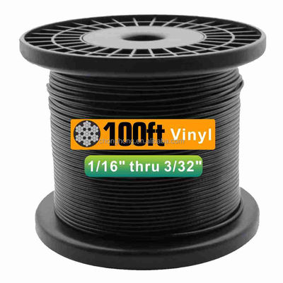 Bom preço. 7x7 Vinyl preto revestido de fio de corda 1/16 polegada Overmolded para 3/32 polegadas de luz exterior Guia de fio 100ft Serviço de processamento Outro on-line