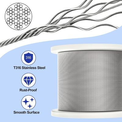 Bom preço. OEM 1/16-3/32 Cabos de arame galvanizado com revestimento de plástico transparente 150 pés 45,72 metros bobina de cabo de aço ao ar livre on-line