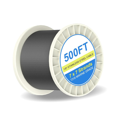 Bom preço. Cabo de arame em estoque 1/8 polegada de aço inoxidável cabo de avião 500 Ft 7x7 fios cabo de arame para construção on-line